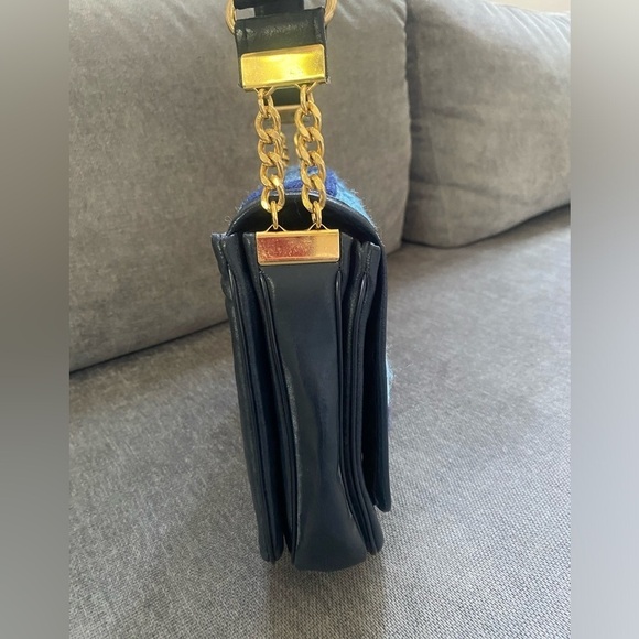 Vintage Needlepoint and Leather Blue Shoulder Bag - Picture 4 of 11